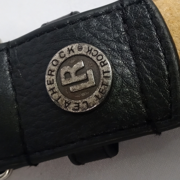 LEATHER Rock Black Rhinestones Buckle Signature Belt